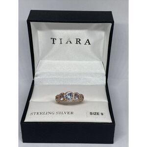 Tiara .925 Sterling Silver Cubic Zirconia SRG388AQR Stone Ring MSRP $135 NM168